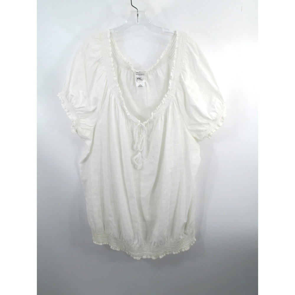 Just My Size White Embroidered Peasant Top Women Plus 3X Cotton Cottagecore